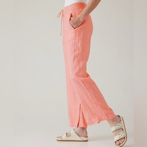 Athleta Retreat Linen Wide Leg Pant Sunset Glow size 8 Summer Beach - Picture 3 of 11